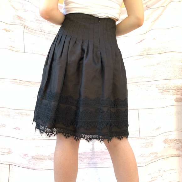 Vintage silk and lace midi skirt size 6 black lined size 6 - Picture 5 of 16